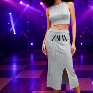 Zara silver ribbed knit set